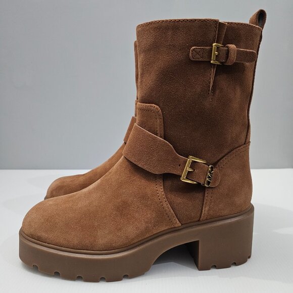 Michael Michael Kors Perry Moto Boot Womens 10 Brown Suede Combat Lug Sole - Picture 1 of 15